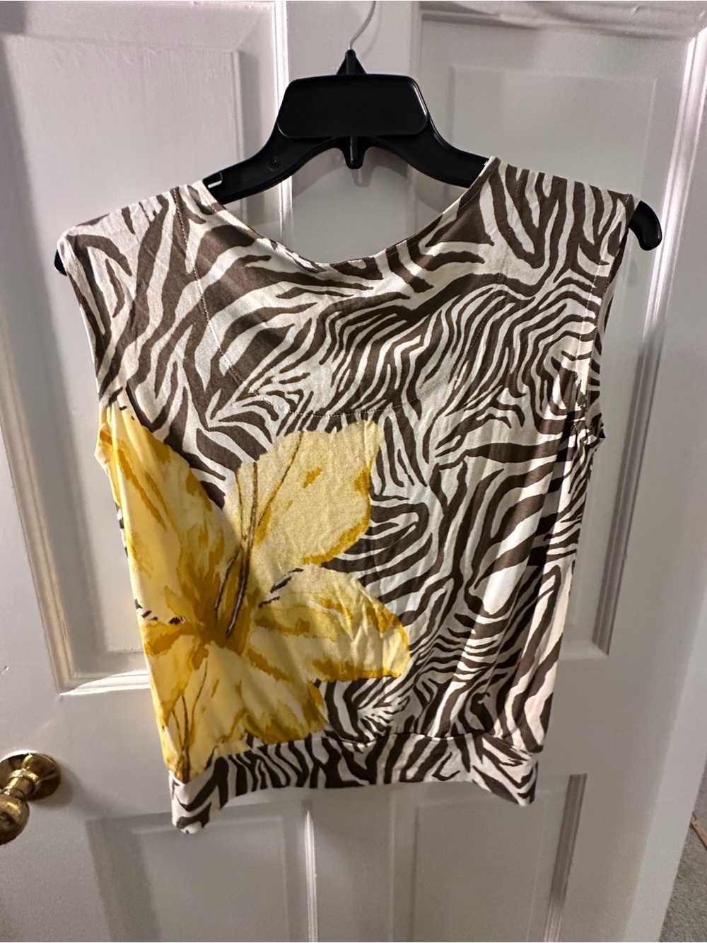 Chicos Zebra-Print Shell Top with Yellow Floral Accent - Picture 6 of 6